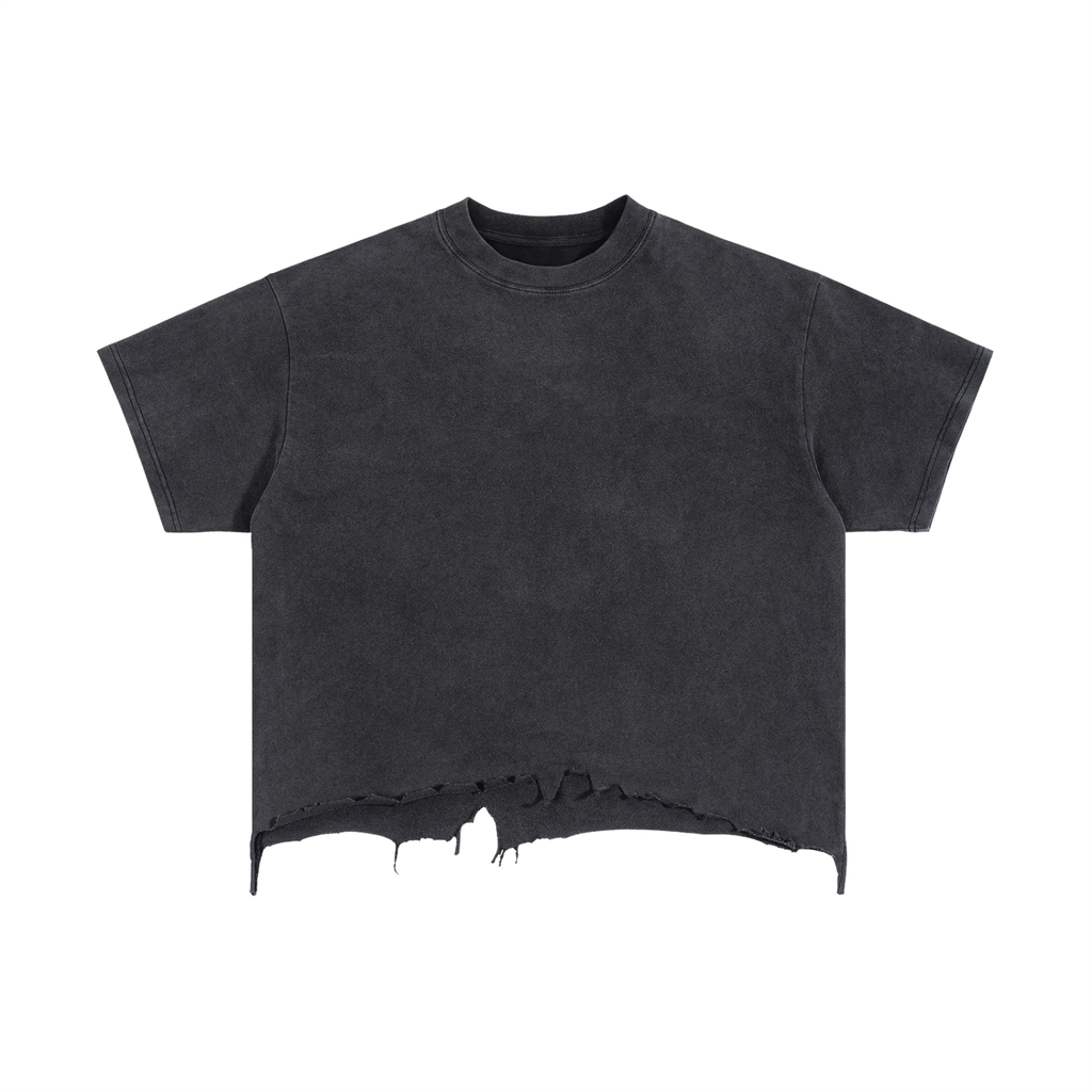 Unisex Boxy Distressed Hem T-Shirt